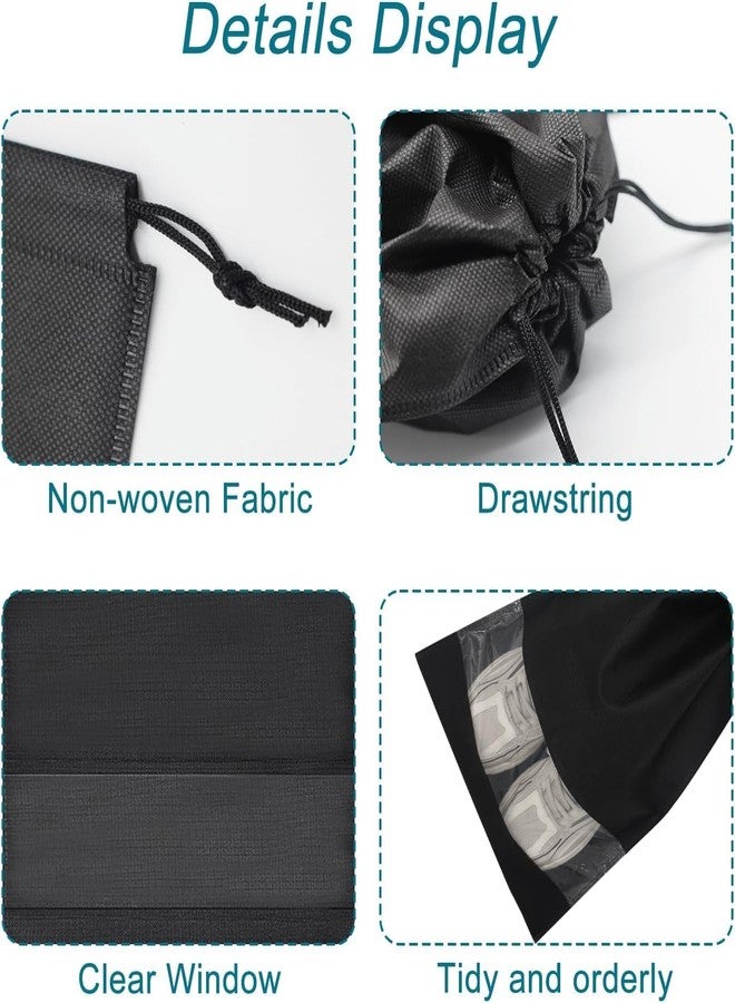 KUDIZE حقيبة أحذية برباط من KUDIZE، أكياس غير منسوجة للاستخدام مرة واحدة، نافذة شفافة لتخزين الأحذية، حقيبة أحذية للسفر والغسيل، حقيبة أحذية للنساء والرجال، مستلزمات السفر الأساسية (أسود، عبوة من 48 كيسًا) - Image 5